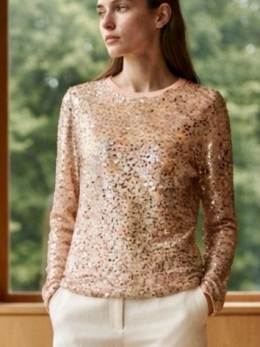 Sequin Long Sleeve Tee - Blush/Champagne